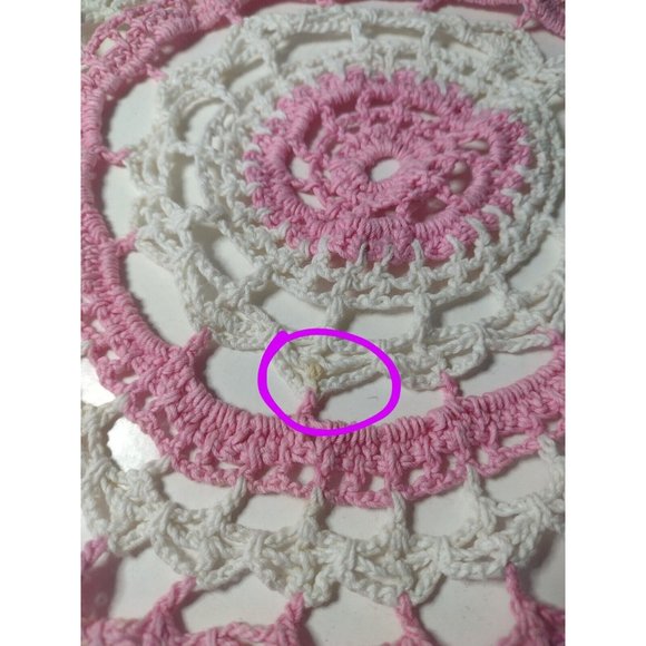 Handmade Crotchet Doily Vintage 9 in Decor Pink White Cottagecore Victorian - Picture 3 of 3